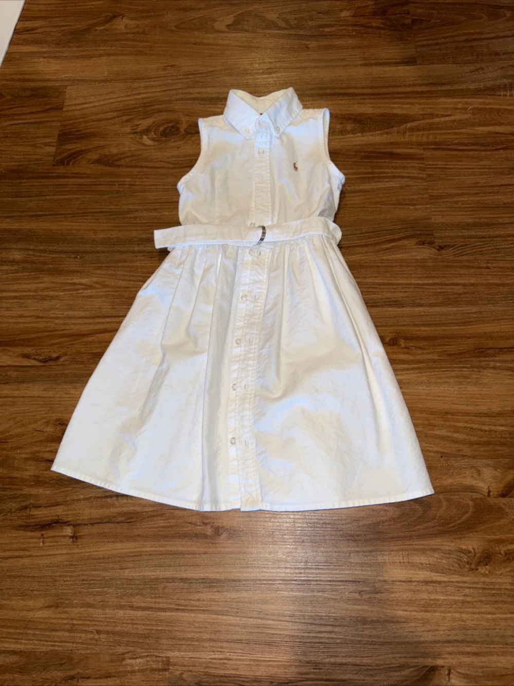 Ralph Lauren Girls' White Sleeveless Shirt Dress with Belt size 7